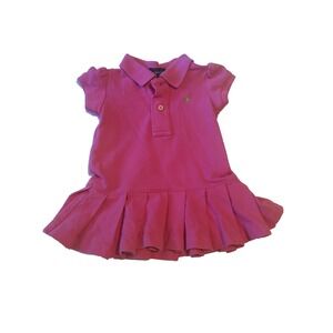 Ralph Lauren‎ Polo Dress Baby Girl 9 Months Pink Pleated Drop Waist
